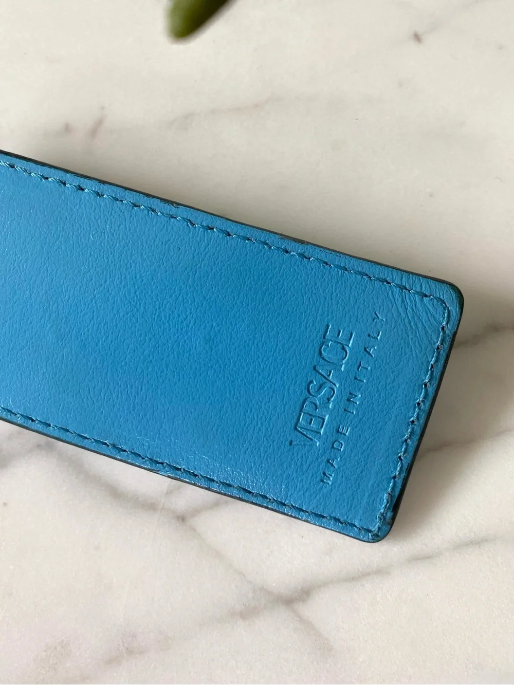 Versace blue leather